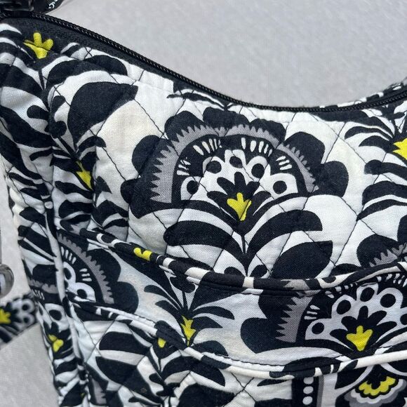 Vera Bradley, black&white w/neon yellow petals crossbody purse,adjustable handle - Picture 13 of 14